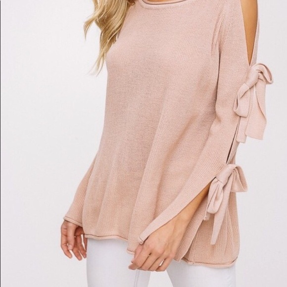 Knit Crochet Pullover Sweater Cold Shoulder Pink - Picture 2 of 2